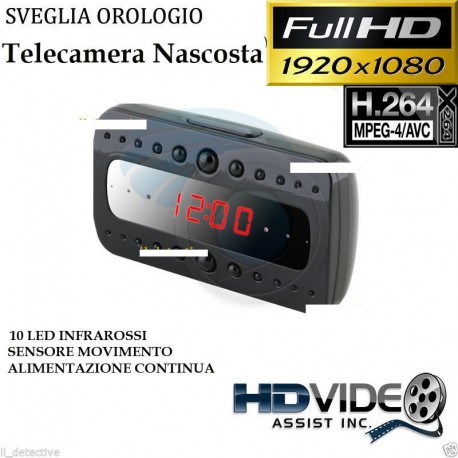 SVEGLIA OROLOGIO SPY SPIA NIGHT VISION TELECAMERA NASCOSTA MICROCAMERA FULL HD